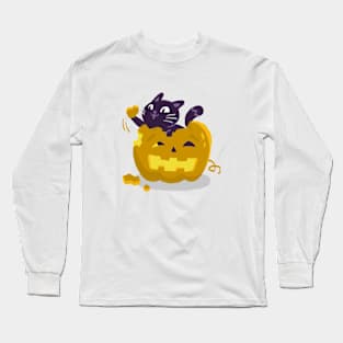 Cat and Pumpkin Halloween Long Sleeve T-Shirt